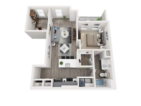 Floor plan for 1 bed, 1 bath, 860 sqft